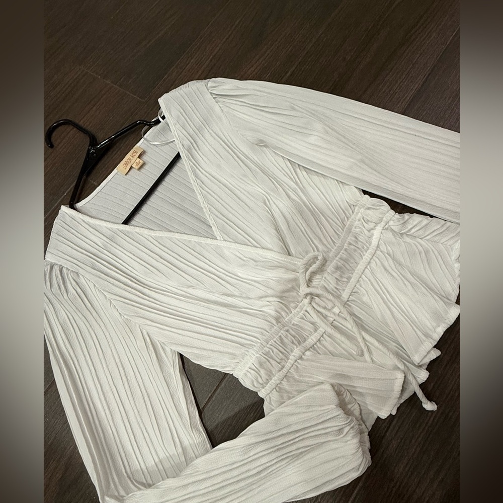 White Ribbed Wrap Blouse